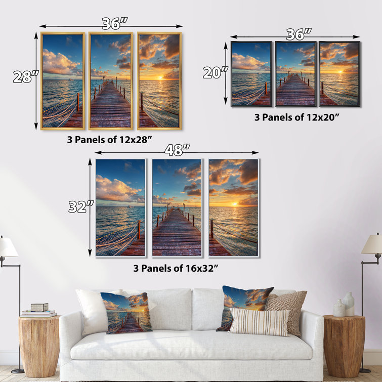 Highland Dunes Brilliant Sunrise Over Sea Pier Framed On Canvas 3